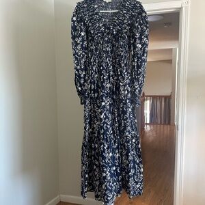 Moon River Ruffle Shirred Midi Dress
